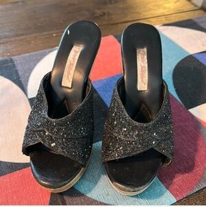 Betsey Johnson Black Glitter Slide Mules